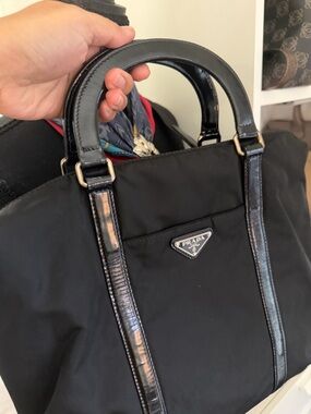Prada Black Nylon Tote with Patent Leather Handles